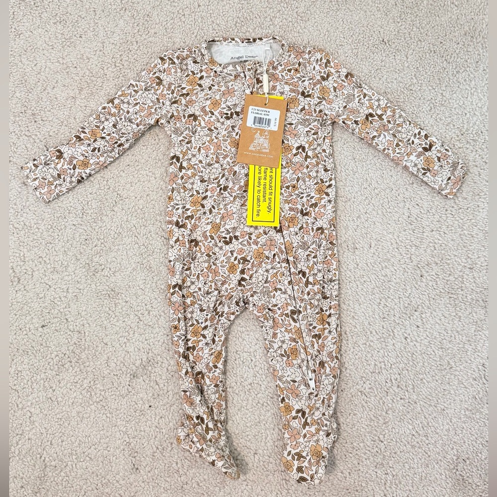 Angel Dear Floral Footed One-Piece in Cream, Brown & Pink NWT 0-3M